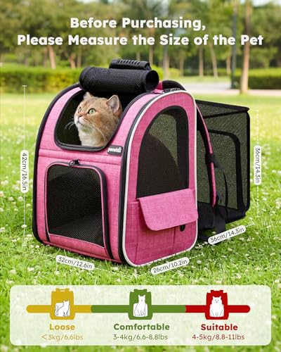pecute Cat Backpack Extendable, Cat Carrier Backpack with Breathable Window - color: Pink, size: 12.6"L x 10.2"W x 16.5"H