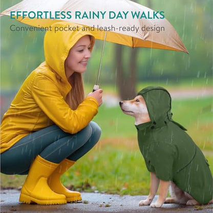 Navaris Hooded Dog Rain Jacket - Dog Raincoat Waterproof - Water-Resistant Rain Coat with Removable Hood - Raincoats with Sizes for Small Medium & Large Dogs - M Green