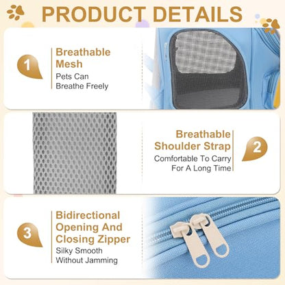 Pet Backpack Carrier, Portable and Ventilated, Oxford Cloth, Dog Cat Travel Bag with Transparent Cover 13.78", (Bright Blue, 1 Pcs), Intended for Hiking/Camping/Traveling - color: Bright Blue