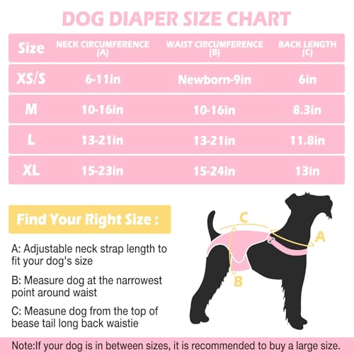 Jollywoods 3 Pack Washable Female Dog Diaper Onesie Sanitary Pantie with Adjustable Suspender, Reusable Fixed Doggie Diapers, Super Absorbent Leakproof for Small Medium Large Dog in Heat Cycle L - size: Large(13"-21" Waist)