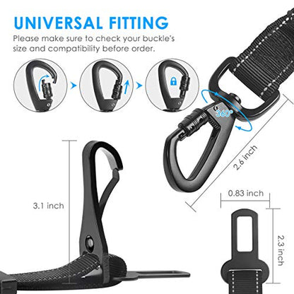 URPOWER 3-in-1 Dog Seat Belt for Car, 2 Pack Adjustable Bungee Dog Car Harness with Seatbelt Buckle & Latch Hook, Reflective & 360° Swivel Heavy Duty Pet Safety Belts for Dogs and Cats - color: Black