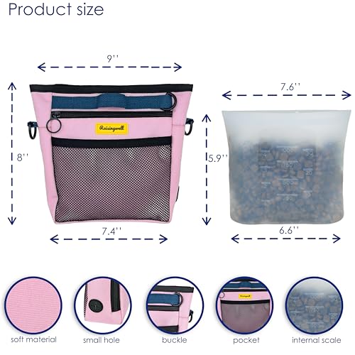 Raisingwell Dog Treat Pouch with Magnetic Closure 4-Cup Silicone Bag Fanny Pack Holder with Clicker 4 Ways to Wear Front Pocket Fits All Phones Ideal for Leash, Pet Walking and Training（Pink） - color: I.Pink, size: 4CUP