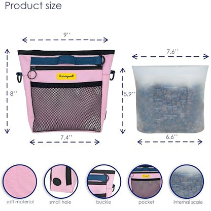 Raisingwell Dog Treat Pouch with Magnetic Closure 4-Cup Silicone Bag Fanny Pack Holder with Clicker 4 Ways to Wear Front Pocket Fits All Phones Ideal for Leash, Pet Walking and Training（Pink） - color: I.Pink, size: 4CUP