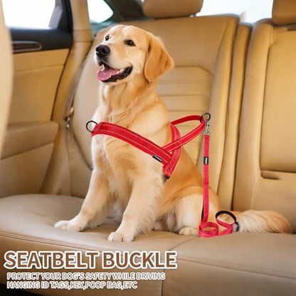 No Pull Dog Harness and Leash Set-Reflective Vest with Handle&5FT Dog Leash with Car Seatbelt Clip,Breathable Mesh&Quick Fit Dog Harness Easy for Medium Large Dogs Training Walking (Red,S) - color: Reflective-Red, size: S:Belly Chest-19.2''-23.4''