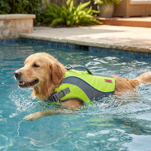 KONG HydroPro Dog Flotation Life Jacket Vest, Swimming Float Aid with Safety Handle, Adjustable Comfortable Durable Preserver High Buoyancy Coat (X-Large) - size: X-Large