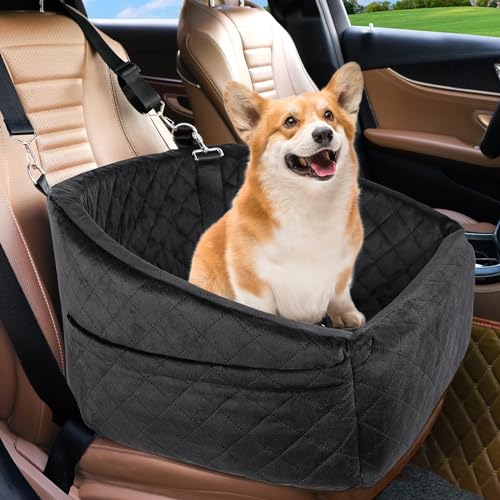 NEEZUKAR Dog Car Seat for Small Medium Dogs,Detachable Washable Dog Booster Seat Under 30lbs, Pet Car Seat Travel Bed with Storage Pockets and Dog Safety Belt (Black) - color: Black