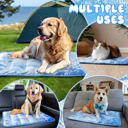 Chunful 4 Pack Dog Cooling Mat Water Injection Pet Cooling Mat for Dogs Cats with Storage Bags Washable and Foldable Pet Pad Summer for Small Medium Large Breeds of Doggy Bed Sofa Floor Car Seat(L) - size: L