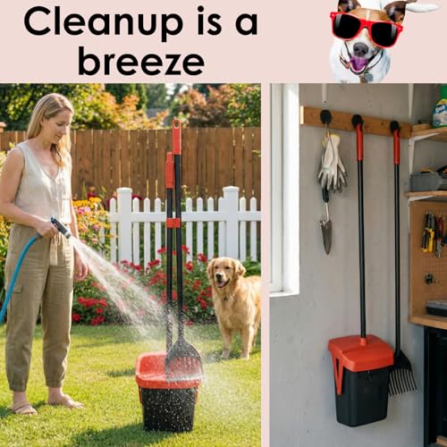TIMINGILA 36" Pooper Scooper Swivel Bin & Rake with 100 Dog Poop Bags,Adjustable Long Handle for No-Bend Cleanup,Portable Non-Breakable Dog Poop Scooper for Large Medium Small Dogs