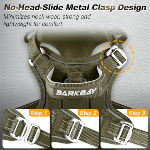BARKBAY Service Dog Vest Tactical Dog Harness Medium Large Sized Dog No Pull Adjustable Dog Harness Reflective K9 Working Training Easy Control Military Molle System(Green,L) - color: Green, size: Large