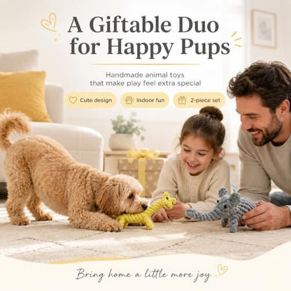 ADUCK Puppy Dog Rope Toy for Teeth Cleaning, Chew-Proof Dental Care & Interactive Training Reward | Durable Cotton Gray Elephant & Yellow Giraffe for Small & Medium Dogs - color: Elephant and Giraffe