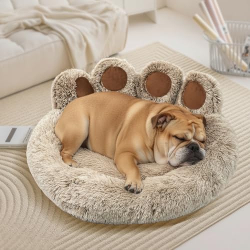 Round Plush Calming Donut Dog & Cat Bed | Calming Design, Donut Shape - color: Brown, size: X-Large
