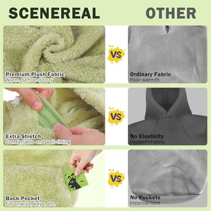 SCENEREAL Fleece Dog Sweaters Hoodie for Small Medium Large Dogs Girls Boys, Plush Fuzzy Dog Clothes Hoodies with Leash Hole, Winter/Fall Puppy Cold Weather Coat, Sherpa Hooded Sweatshirt, Green ML - color: Green, size: Medium-Large