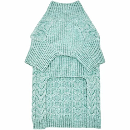 Blueberry Pet Classic Fuzzy Textured Knit Pullover Turtle-Neck Dog Sweater in Heathered Jade, Back Length 10", Super-Soft, Machine Washable - color: Heathered Jade, Turtle-neck, size: 10 inch