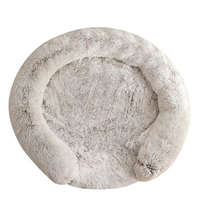 Fluffy Dog Bed for Large Dogs - C-Shaped Dog Bed Mat with Waterproof Lining Removable Cover, Washable and Non-Slip Bottom (Coffee, XL) - color: Coffee, size: 35.4x35.4x3.9 in
