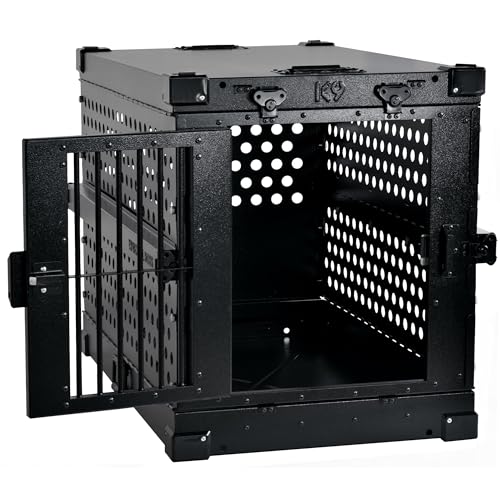 K9 Kennel Boss Aluminum Collapsible Dog Crate, Heavy Duty Folding Kennel - Medium-Long (Black) - color: Black, size: 40.6"L x 25.2"W x 28.9"H