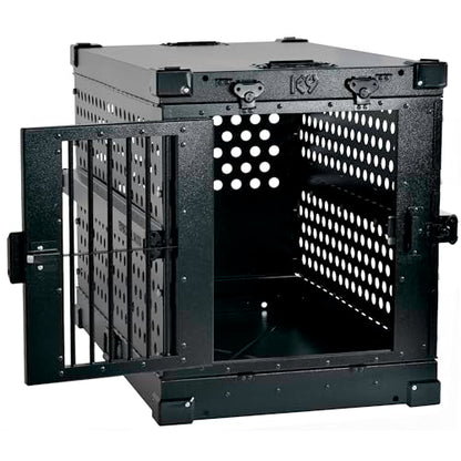 K9 Kennel Boss Aluminum Collapsible Dog Crate, Heavy Duty Folding Kennel - Medium-Long (Black) - color: Black, size: 40.6"L x 25.2"W x 28.9"H