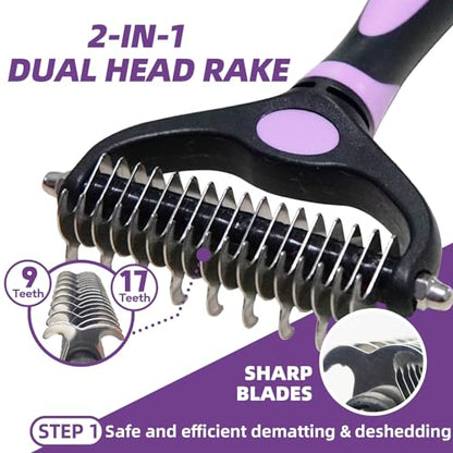 Dog Brush for Shedding, 7 PCS Dog Grooming Brush Kit Including Undercoat Rake, Slicker Brush, Dematting Comb, Nail Clipper, Bath Brush for Long & Short Haired Dogs, Cats - Purple - color: A-Purple