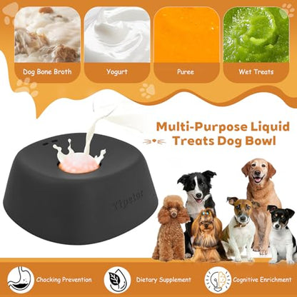 Yipetor Slow Feeder Dog Bowls for Liquid Treat, 【Enrichment Ball-Roll】 Bone Broth Dog Lick Bowl, 3/4 Cup Yogurt Pup Lick Toy for Large Medium Small Breeds Dietary Supplement/Post-op Nutrition - color: black