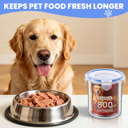Hushee 3 Pcs Canned Dog Food Storage Container 27oz Airtight PP Canister with Leakproof Lid Reusable Airtight Can Cover Pet Food Container, Odor Control, Dishwasher Safe Keep Can Fresh in Fridge