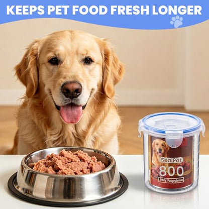 Hushee 3 Pcs Canned Dog Food Storage Container 27oz Airtight PP Canister with Leakproof Lid Reusable Airtight Can Cover Pet Food Container, Odor Control, Dishwasher Safe Keep Can Fresh in Fridge