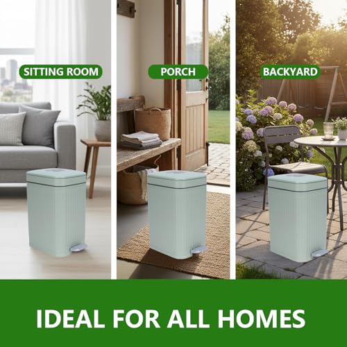 Dog Poop Trash Can Outside with Lid,7L/1.8Gal Outdoor Dog Poop Wast Trash Can Bucket with Step Pedal,Outdoor Pet Waste Container-(Include 75 Waste Bags)-Ideal for Yard,Porch-Sage Green