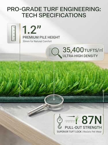1.2'' Thick Woven Fake Grass Mat for Dog, Glue-Free Artificial Turf Potty Training Pad with Fast Drainage, Machine Washable Pet Pee Pad, Indoor Outdoor Non-Toxic Rug (Large) - size: 23.5'' x 35.5''（Large）