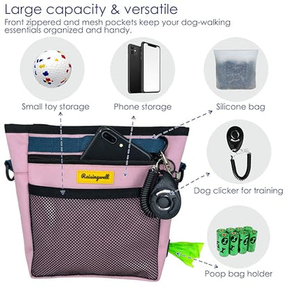 Raisingwell Dog Treat Pouch with Magnetic Closure 4-Cup Silicone Bag Fanny Pack Holder with Clicker 4 Ways to Wear Front Pocket Fits All Phones Ideal for Leash, Pet Walking and Training（Pink） - color: I.Pink, size: 4CUP
