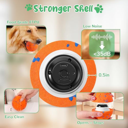 Smart Interactive Dog Toys,Vibrating Dog Ball,Pet Bounce Ball for Dogs (Small & Large),Chew-Proof Shell,Automatic Moving/Bouncing/Rotating, E-TPU Material,Ip68 Waterproof - color: Orange