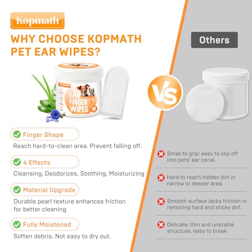 Ear Cleaner Finger Wipes for Dogs & Cats, Gently Clean Earwax & Dirt, Soothe Ear Itching, Easy to Use, Natural Pet Ear Wipe for Dog, Unscented, 100 Disposable Count