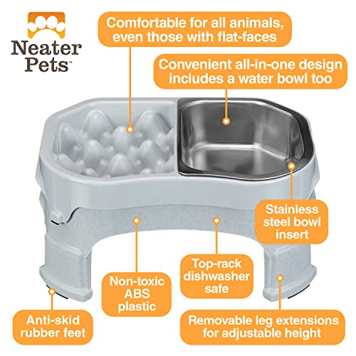 Neater Pet Brands – Neater Raised Slow Feeder Dog Bowl – Elevated and Adjustable Food Height - (Double Diner/w Metal Bowl, Vanilla Bean)