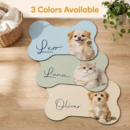 Personalized Dog & Cat Mat for Food & Water Bowls, Custom Pet Food Mat with Photo & Name, Non-Slip Waterproof Diatomite Dog Feeding Mats, Dog Bowl Placemat Gifts for Pet Lover, Pet Owner (Style 2) - color: Style 2
