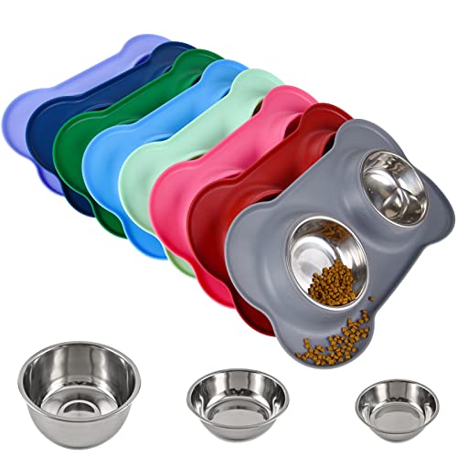 Dog Bowls 2 Stainless Steel Bowl for Pet Water and Food Feeder with Non Spill Skid Resistant Silicone Mat for Pets Puppy Small Medium Cats Dogs - color: Gray, size: 13½ oz ea