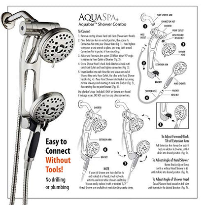 High Pressure 48-mode Luxury 3-way Combo with Adjustable Extension Arm – Dual Rain & Handheld Shower Head – Extra Long 6 Foot Stainless Steel Hose – All Brushed Nickel Finish – Top US Brand - color: Brushed Nickel