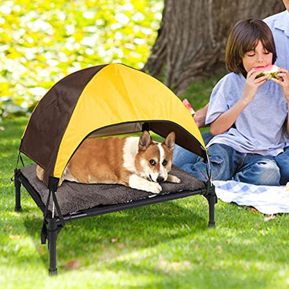 Dog Travel Cot, Elevated Dog Cot with Canopy, Travel Outdoor Camping Dog Bed with Washable Pad, Folding Outdoor Raised Elevated Cooling Dog Cot Beds for Small Dogs - color: Pet camp bed+cushion+ceiling