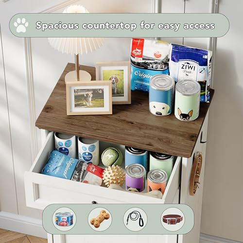 FIMELLO 21 ''WX 13''DX39''H Dog Feeding Station with 2 Feeding Bowls, Tilt-Out Dog Food Storage Cabinet with Drawer,Pet Feeder Cabinet,White Grain - color: White Grain, size: 21 inches