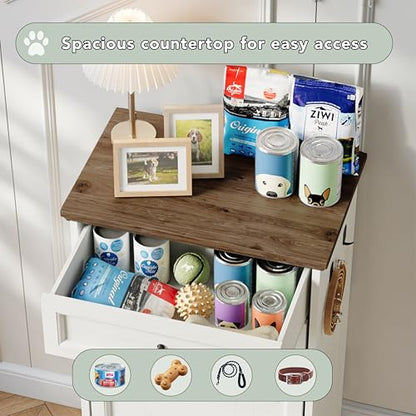 FIMELLO 21 ''WX 13''DX39''H Dog Feeding Station with 2 Feeding Bowls, Tilt-Out Dog Food Storage Cabinet with Drawer,Pet Feeder Cabinet,White Grain - color: White Grain, size: 21 inches