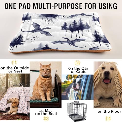 Black White Dragon Pattern Pet Bed Mat for Dogs and Cats, Soft Washable Crate Pad with Non-Slip Bottom, Cozy Bed Cushion for Small Medium Large Pets, 18x24 Inch - size: Small