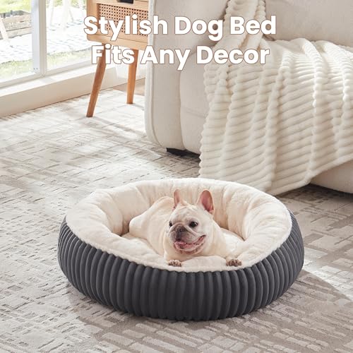 30 inches Donut Dog Bed for Medium Dogs,Calming Round Pet Bed with Removable Cover,Washable Milk Plush Faux Fur, Fits Pets up to 30 lbs(Charcoal,Medium) - color: Charcoal, size: 30.0"L x 30.0"W x 8.0"Th