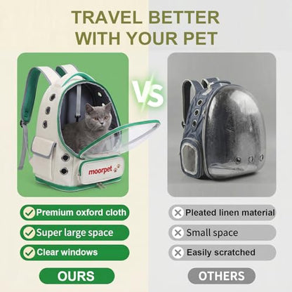 Cat Backpack Carrier, Transparent & Foldable Bubble Pet Backpack for Cats and Dogs, Breathable Kitten Carrier with Side Mesh and Pocket, Portable Travel Bag for Hiking, Walking, Vet (Green) - color: Green