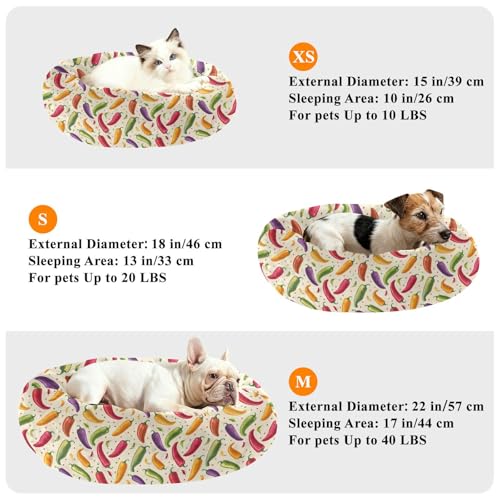 Pet Bed Chilli Pepper Lovely Dots Cat Snuggler Soft Winter Cushion, Cozy Round Bolster Nest for Indoor Kittens & Small Pets 15" - size: X-Small