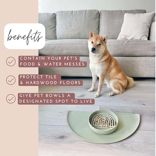 Should We Go? Waterproof Silicone Dog Food Mat – Medium Size Non-Slip Pet Bowl Mat, Raised Edge Design, Easy-to-Clean Pet Food Placemat for Dog & Cat Bowls, 21" Across x 10.5" Deep - Spruce - color: Spruce, size: Medium