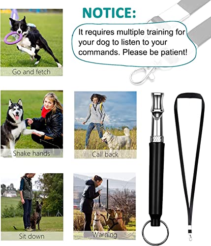 2 Pack Dog Whistle, Dog Whistle to Stop Barking Neighbors Dog, Adjustable Ultrasonic Silent Dog Whistle, Professional Recall Dog Training Whistles, with Lanyard (Black) - color: black