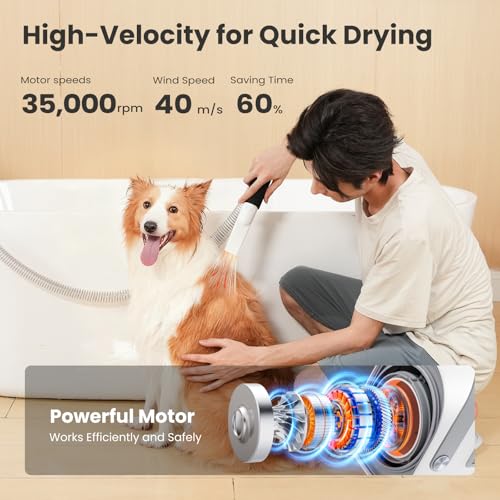 Pecute 7-in-1 Dog Grooming Vacuum & Dryer for Heavy Shedding | 10000Pa suction, adj suction & temp, home & salon use, 55dB low noise, 1.7L dust cup, reduces flying hair, easy cleanup