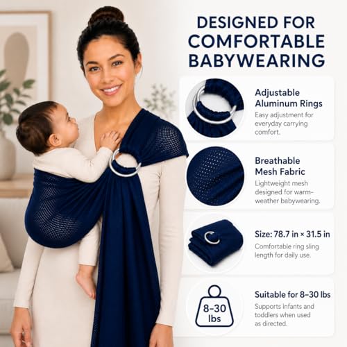 Breathable Mesh Ring Sling Baby Carrier for Infant and Toddler, Lightweight Quick Dry Baby Wrap Carrier for Warm Weather, Travel, Outdoor Walks and Daily Use, Blue - color: Blue