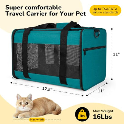 Hipubby Cat Carrier Dog Carrier for Pets Up to 16 Lbs, Soft-Sided Pet Travel Carrier for Cats and Small Dogs, Airline Approved Pet Carrying Case with Shoulder Strap & Removable Mat - Blue - color: Blue