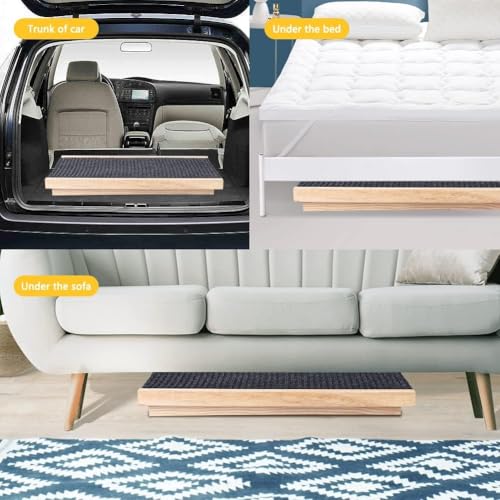 Dog Ramp for High Beds, Couches & Cars - Adjustable Foldable Pet Stairs, Lightweight Wooden Ladder with Anti-Slip Surface, Holds 50lbs, Space-Saving for Small Dogs