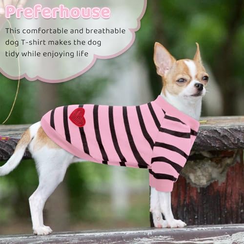 Pet Dog Striped T-Shirt Dogs Cats Cotton Vest Spring Summer Pet Apparel Tee Shirt Suitable for Small and Medium Large Pets French Bulldog Bichon - color: Light Pink, size: X-Small