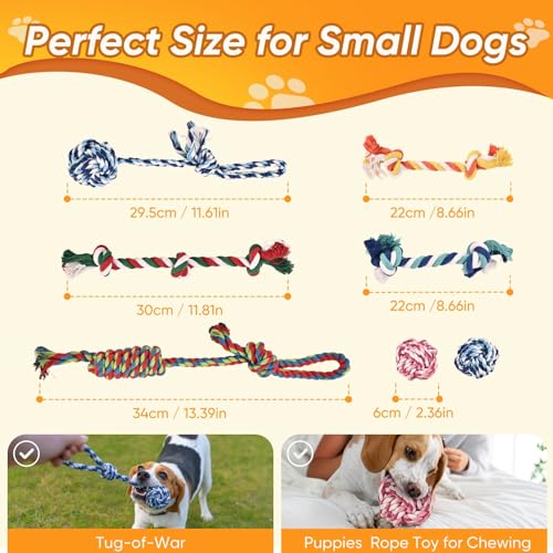 Dog Rope Toys 7 Pack - Puppy Teething Toys for Small/Medium Dogs - Durable Dog Chew Toys for Aggressive Chewers - Interactive Tug of War Toys for Boredom & Teeth Cleaning