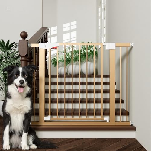 FreeStanding Portable Auto Close Pet Gate | Pressure Mounted Dog Gate for Doorways & Stairs, Walk-Through Door, Tool-Free Installation.