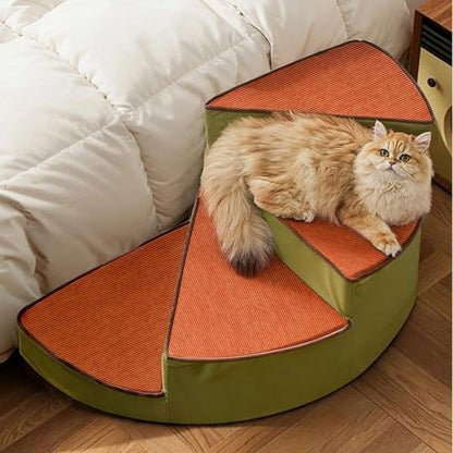 Curved Dog Stairs for Small Dogs & Cats – Pet Steps with Non-Slip Textured Surface, Removable Washable Cover & High-Density Foam(Green,4-Step) - color: Green, size: 4-Step